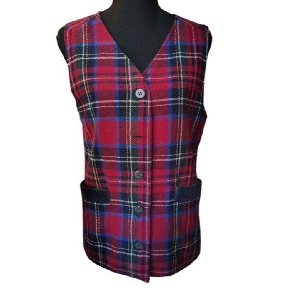 Hill Country Clothiers Vintage Red Tartan Plaid Wool Blend Vest Missing Button